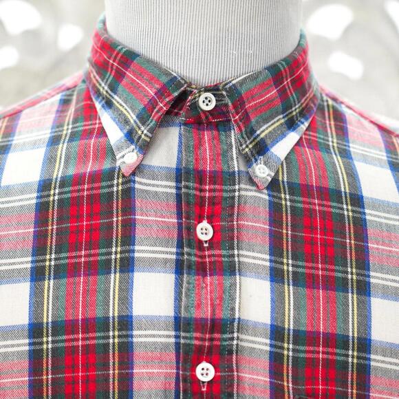 L.L. Bean Men's L Red Green Plaid Shirt Button Down Long Sleeve Cotton Vintage - Picture 5 of 12